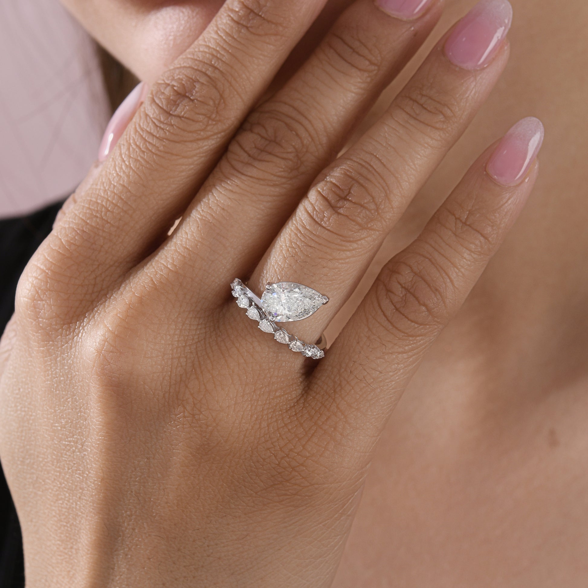 Pear Cut Natural Diamond Engagement Ring in Fine Gold