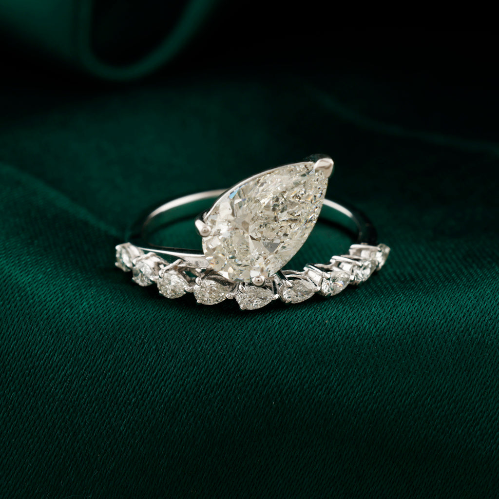 Pear Cut Natural Diamond Engagement Ring in Fine Gold
