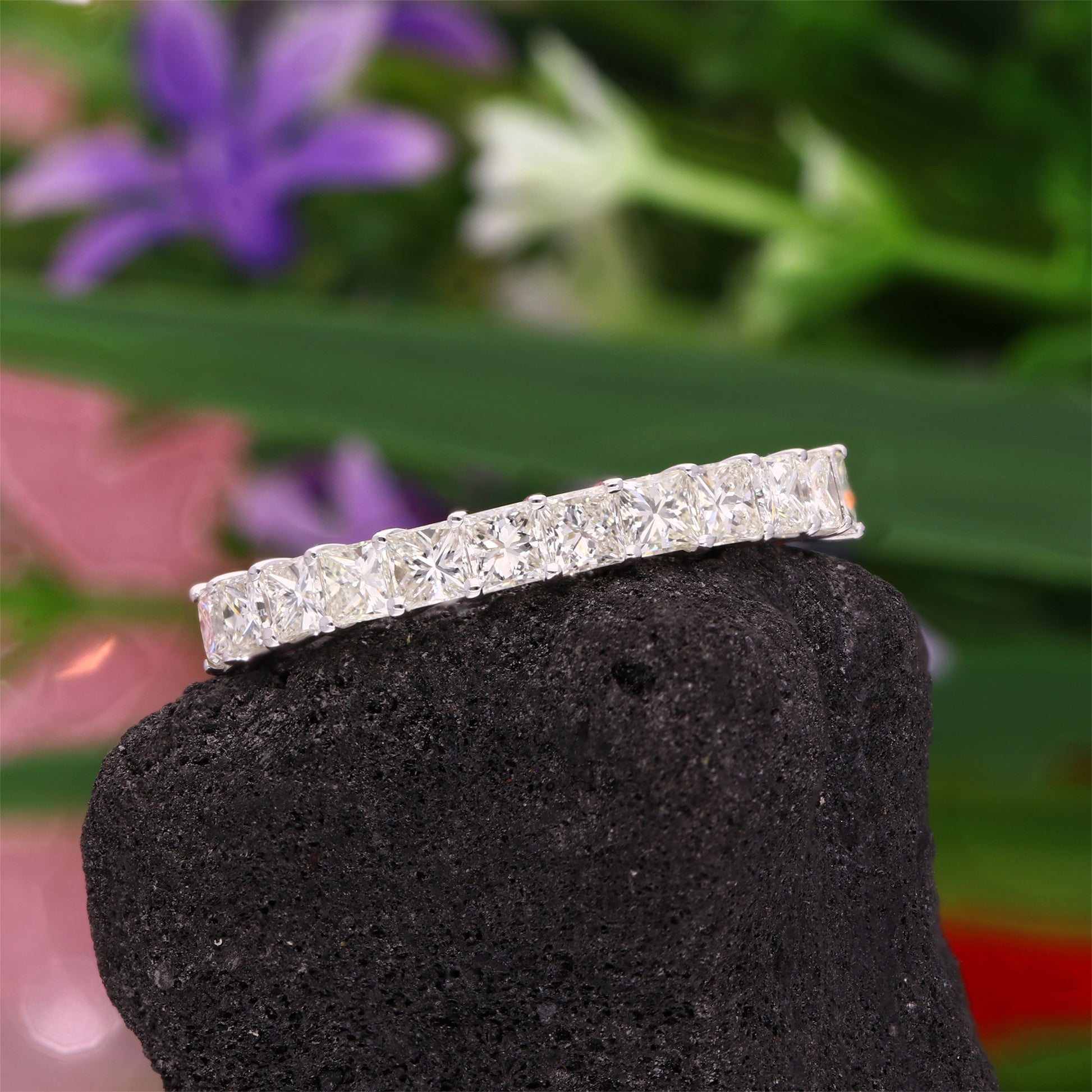 1.21 Ct. Princess Cut Diamond Half Eternity Wedding Gold Band Ring