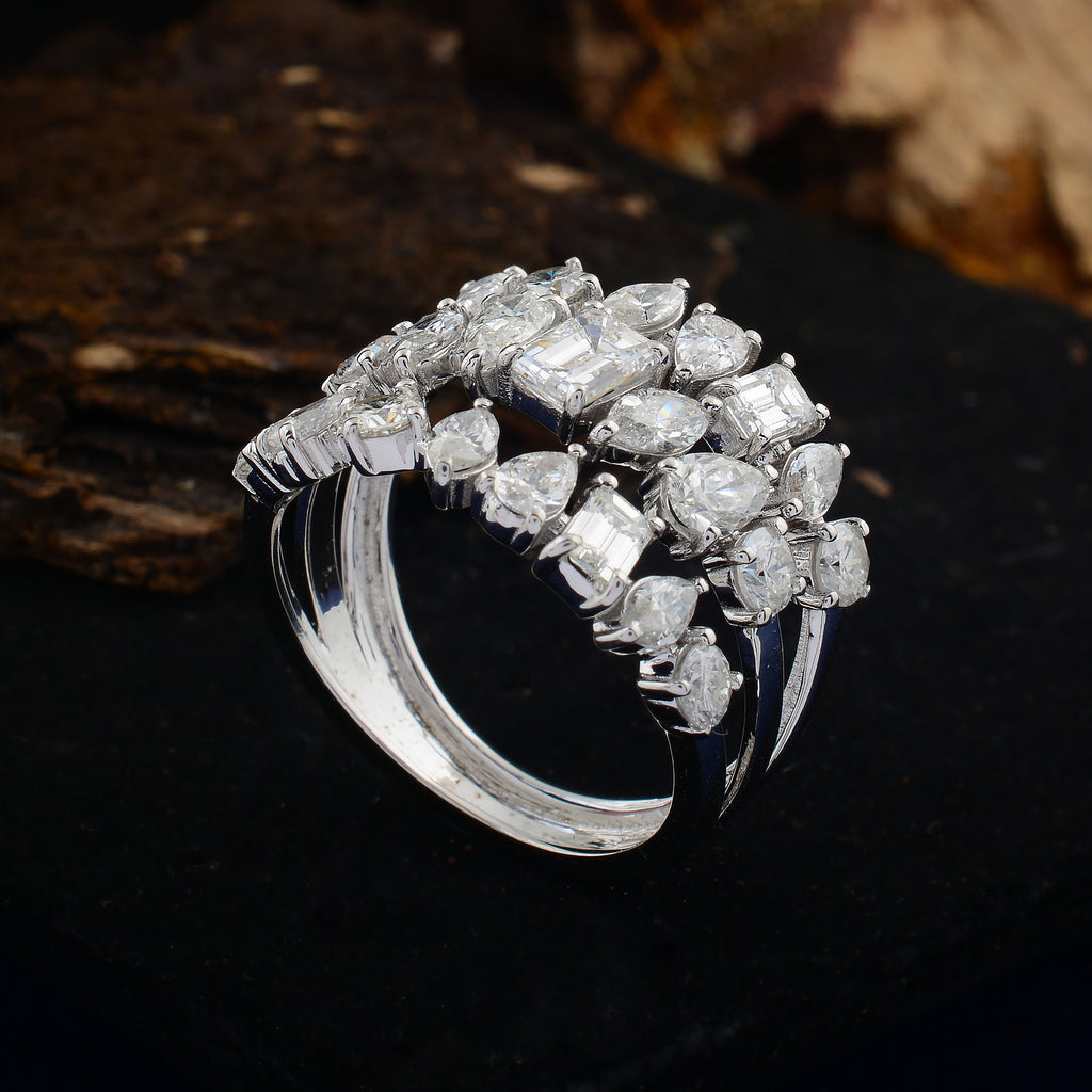 SI/HI Multi Shape 2.75 Carat Natural Diamond Cluster Ring in Solid Gold