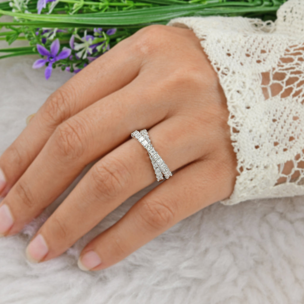 1.16 Ct Infinity Princess Cut Diamond Crisscross Eternity Band Gold Ring