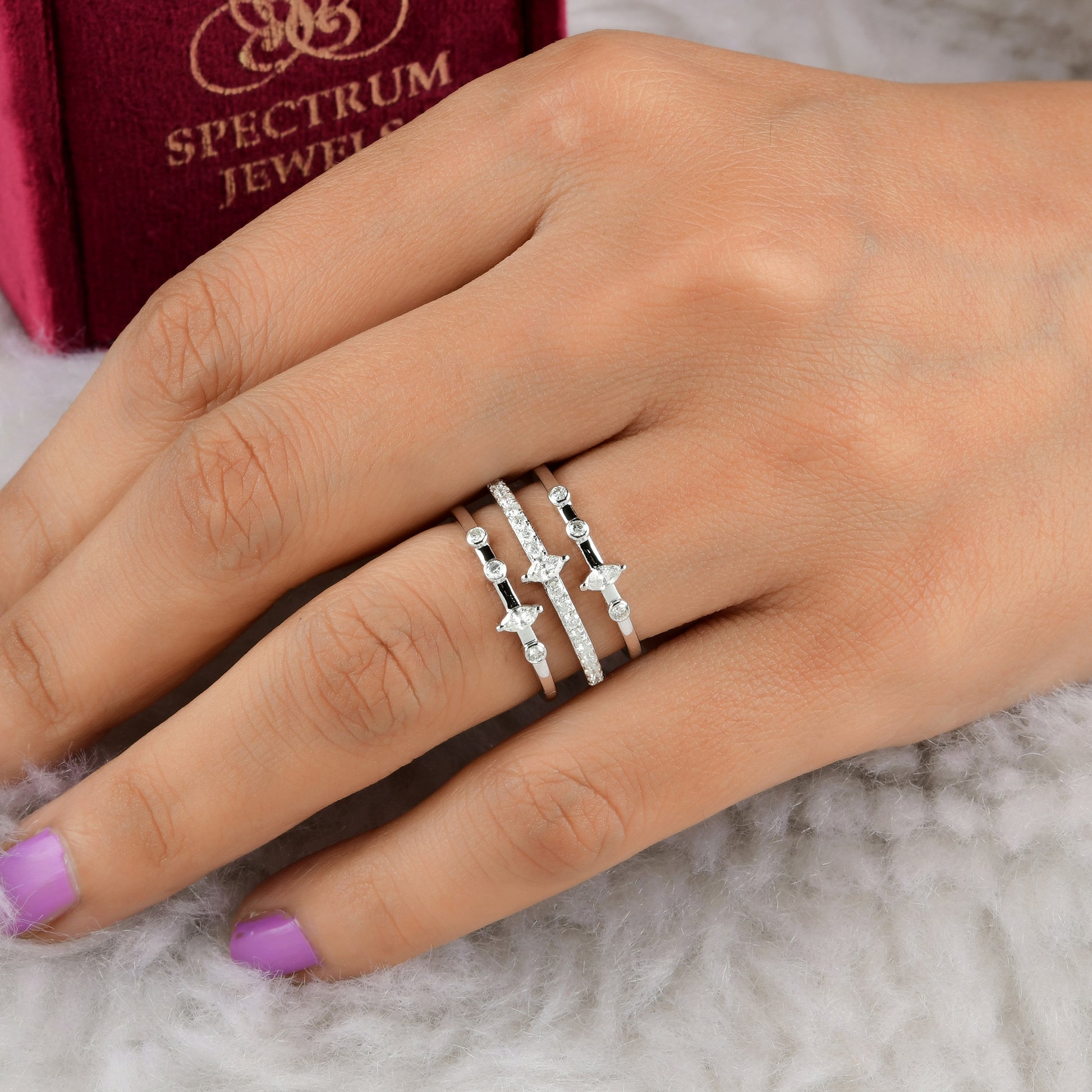 SI/HI Natural Diamond Tri-Band Gold Ring Modern Bridal & Party Wear