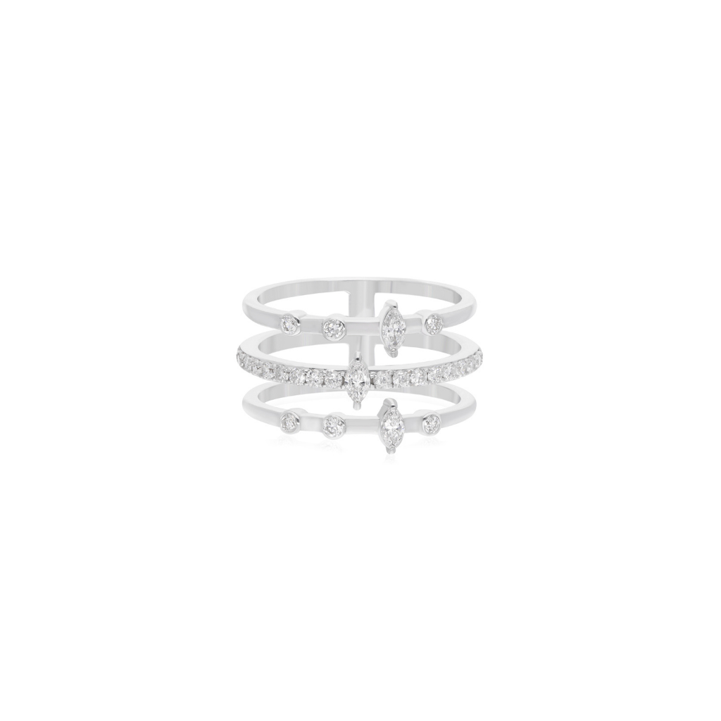 SI/HI Natural Diamond Tri-Band Gold Ring Modern Bridal & Party Wear