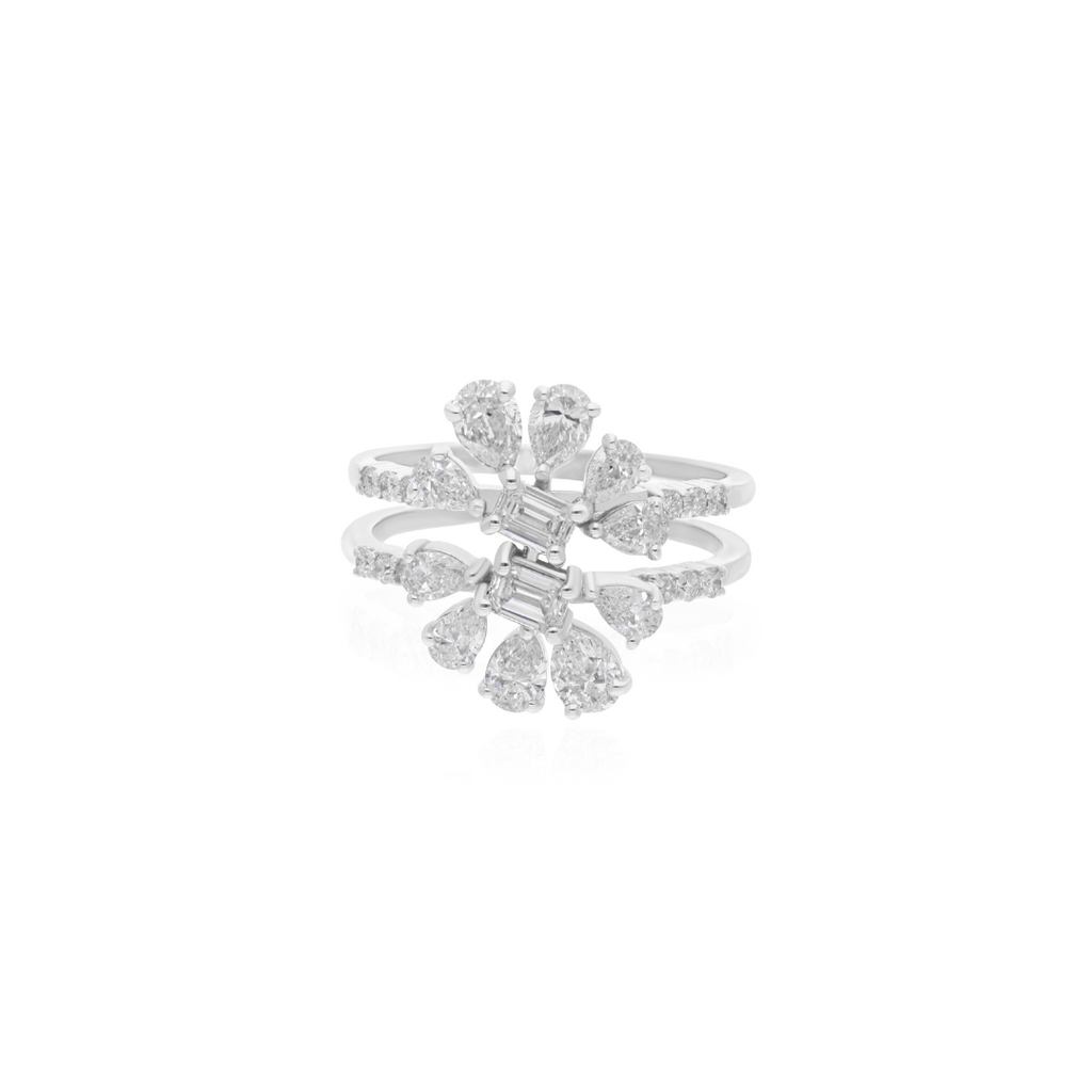 1.65 Ct. Flower Cluster Diamond Double Band Stackable Ring