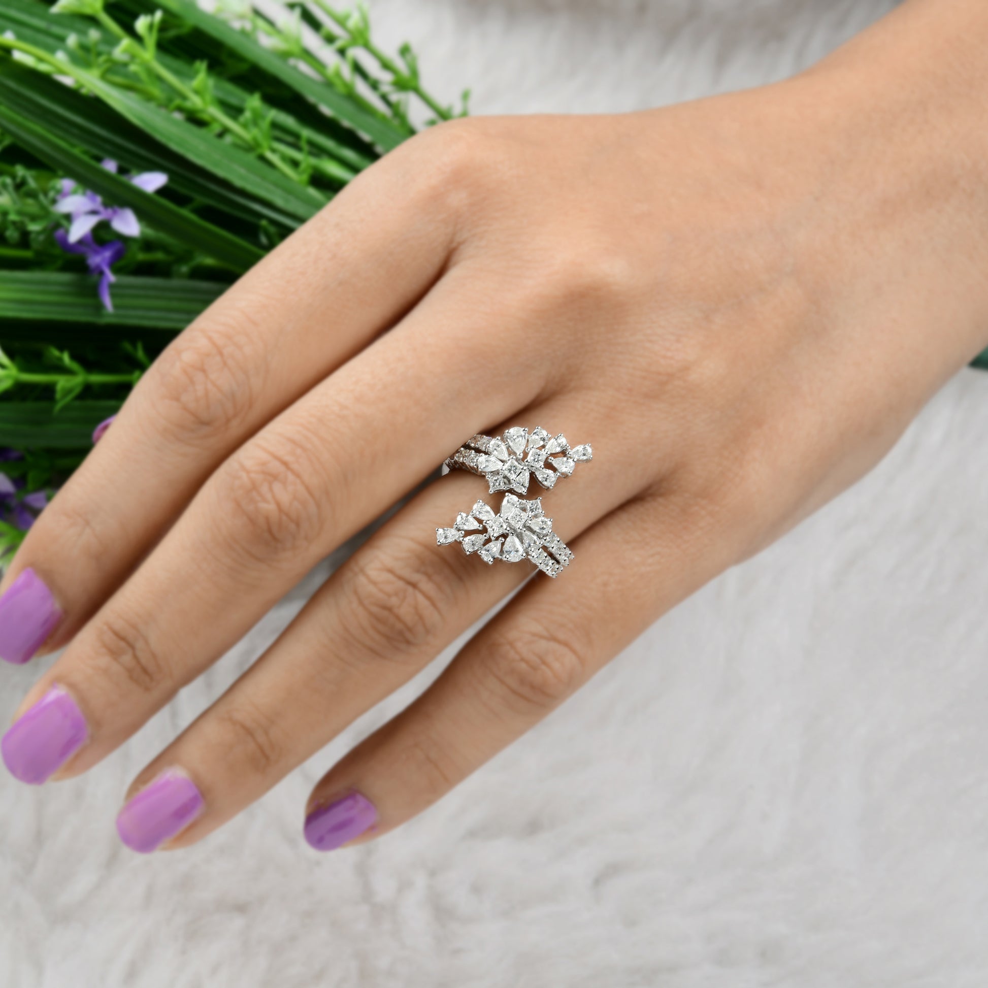 1.84 Ct Natural Multi Cut Diamond Cluster Ring for Anniversary