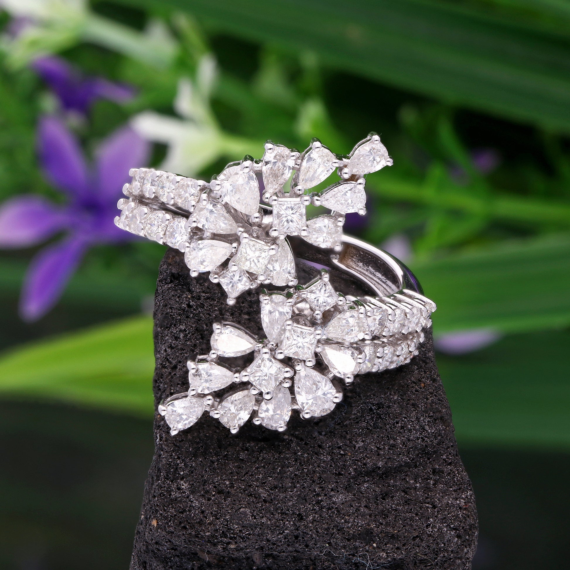 1.84 Ct Natural Multi Cut Diamond Cluster Ring for Anniversary