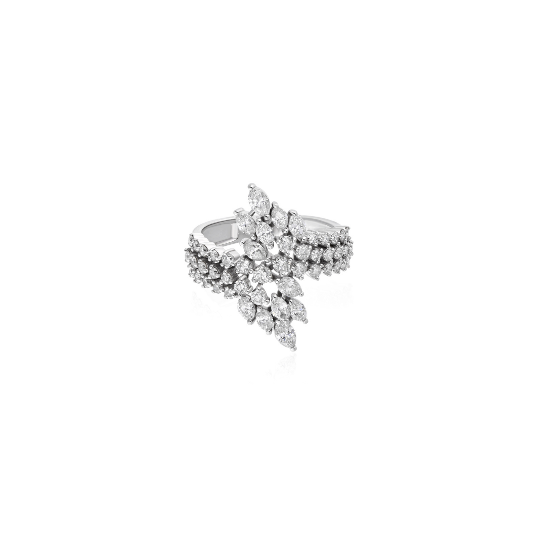 1.68 Ct.SI/HI Multi Shape Diamond Wedding Cluster Wedding Ring