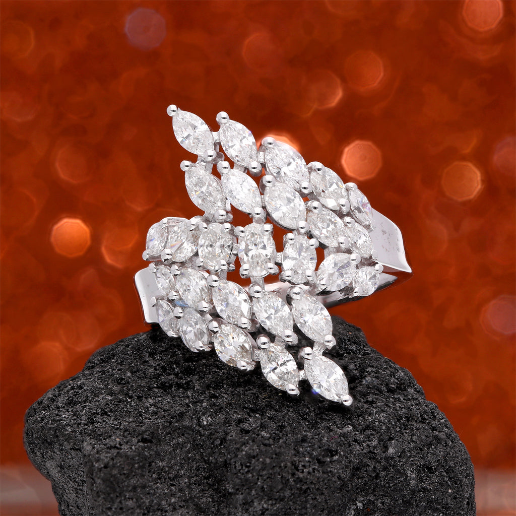 2.10 Ct Natural HI/SI Multi Shape Diamond Cocktail Gold Ring Anniversary Gift