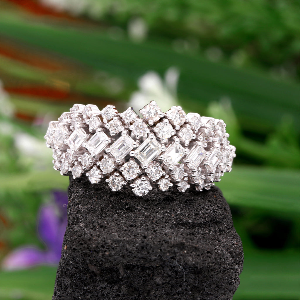 Multi Cut Certified Natural Diamond Wide Band Ring