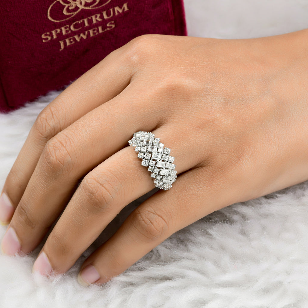 Multi Cut Certified Natural Diamond Wide Band Ring