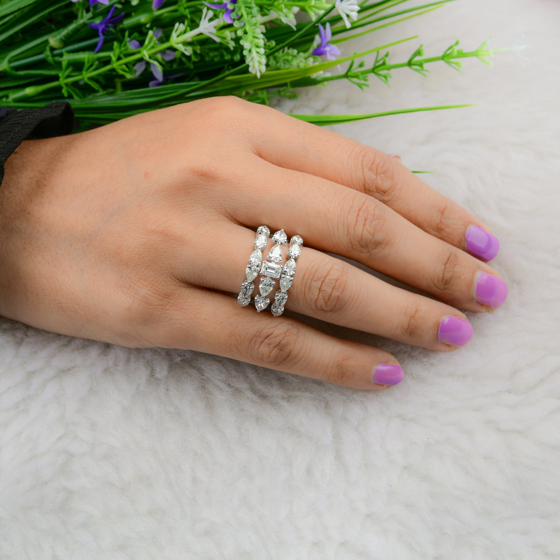 3.65 Ct Multi-Stone Cluster Diamond Stacking Ring Gift for Wife