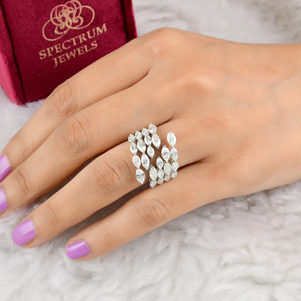 4.20 Ct HI/SI Marquise Cut Diamond Cuff Open Band Ring