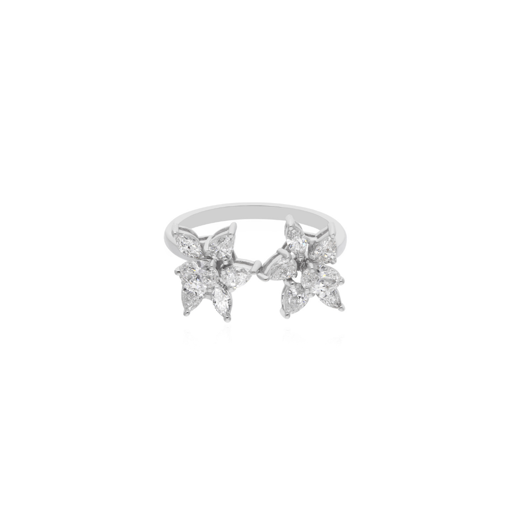 1.06 Ct HI/SI Multi Shape Diamond Flower Cluster Promise Ring For Her