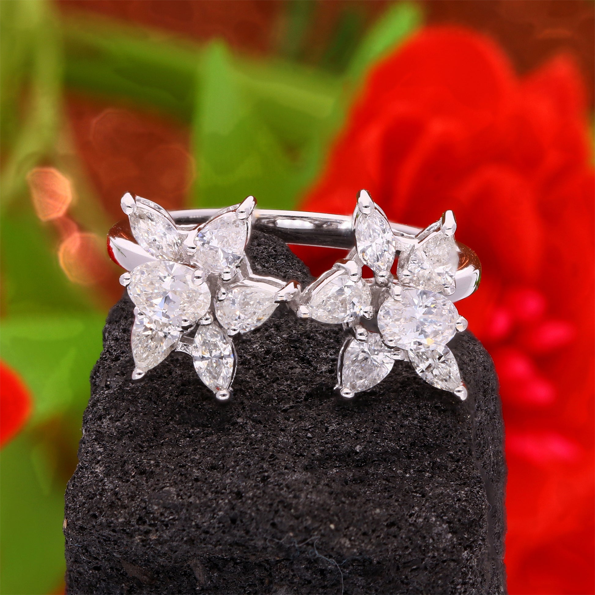 1.06 Ct HI/SI Multi Shape Diamond Flower Cluster Promise Ring For Her