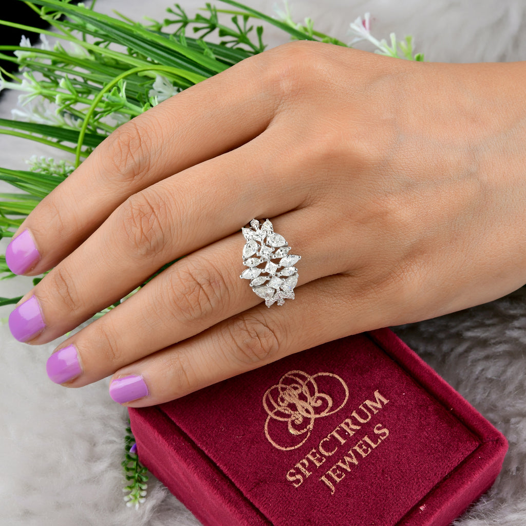 1.97 Ct Natural SI/HI Multi Shape Diamond Cluster Ring Wedding Anniversary Gift