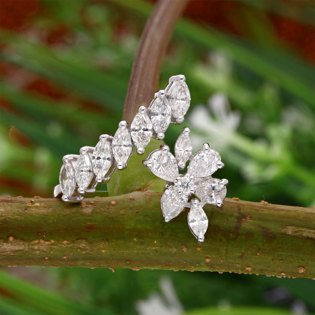1.60 Ct Natural Marquise Pear Cut Diamond Climber Floral Cluster Ring