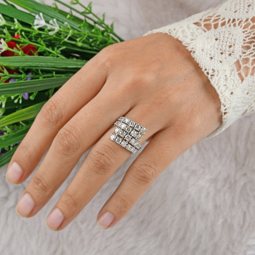 2.40 Ct SI/H Round Multi-Row Diamond Statement Band Ring Anniversary Gift