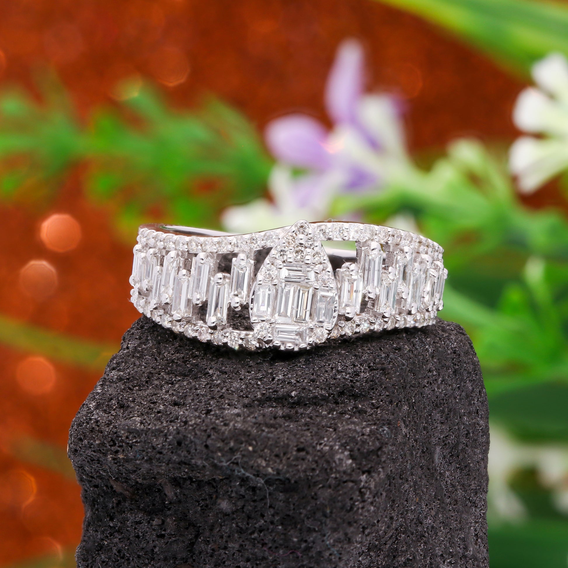 0.67Ct Baguette Cut Natural Diamond Anniversary Wide Band Gold Ring