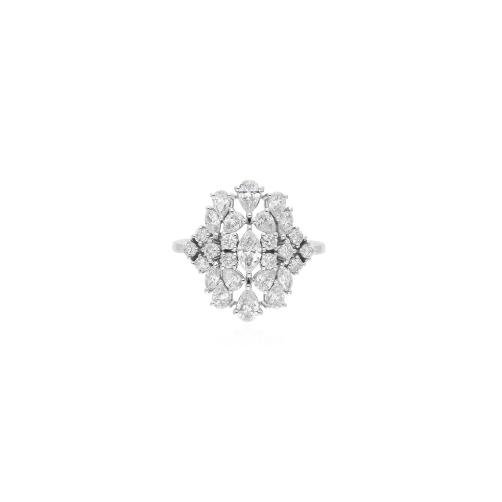 1.92Ct Multi Shape Natural Diamond Cluster Engagement Gold Ring