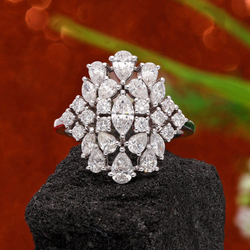 1.92Ct Multi Shape Natural Diamond Cluster Engagement Gold Ring