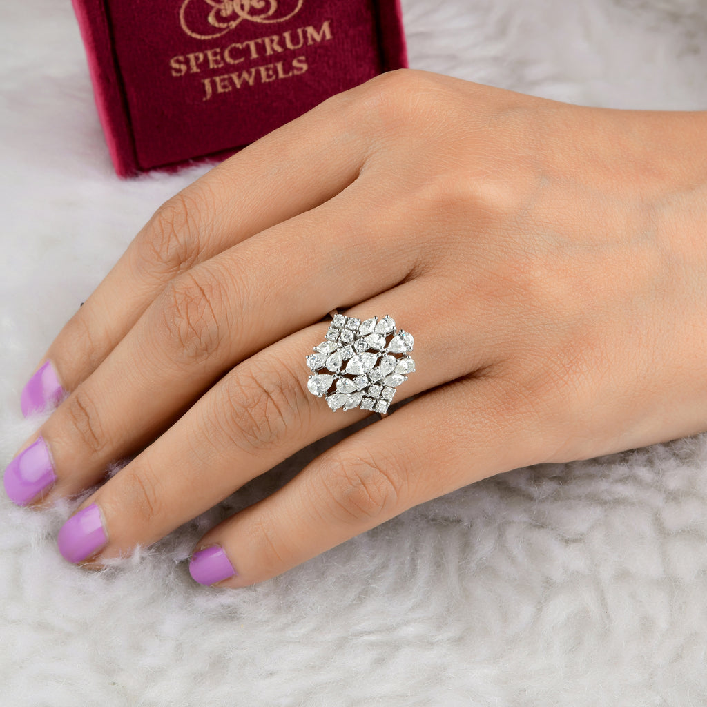 1.92Ct Multi Shape Natural Diamond Cluster Engagement Gold Ring
