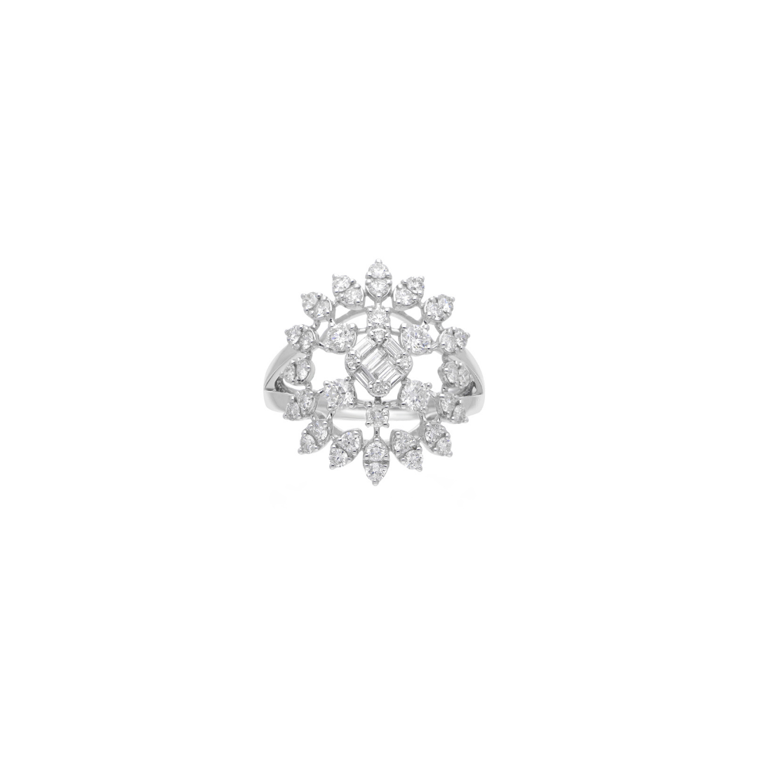 1.6Ct Baguette Round Natural Diamond Engagement Cocktail Gold Ring