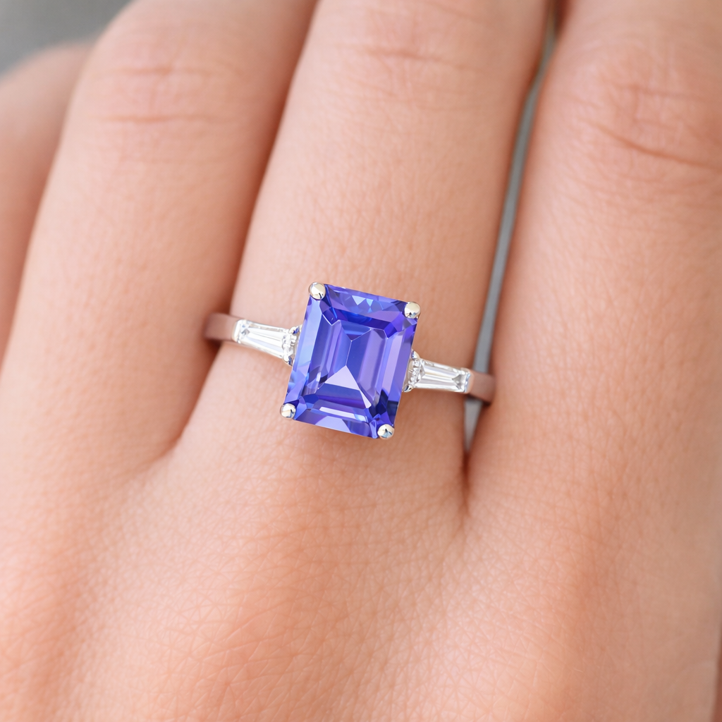 Sapphire Halo Diamond Cocktail Ring 14K Gold Round