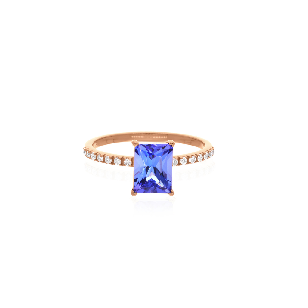 Natural Diamond Emerald Cut Tanzanite Gemstone Fine Gold Ring