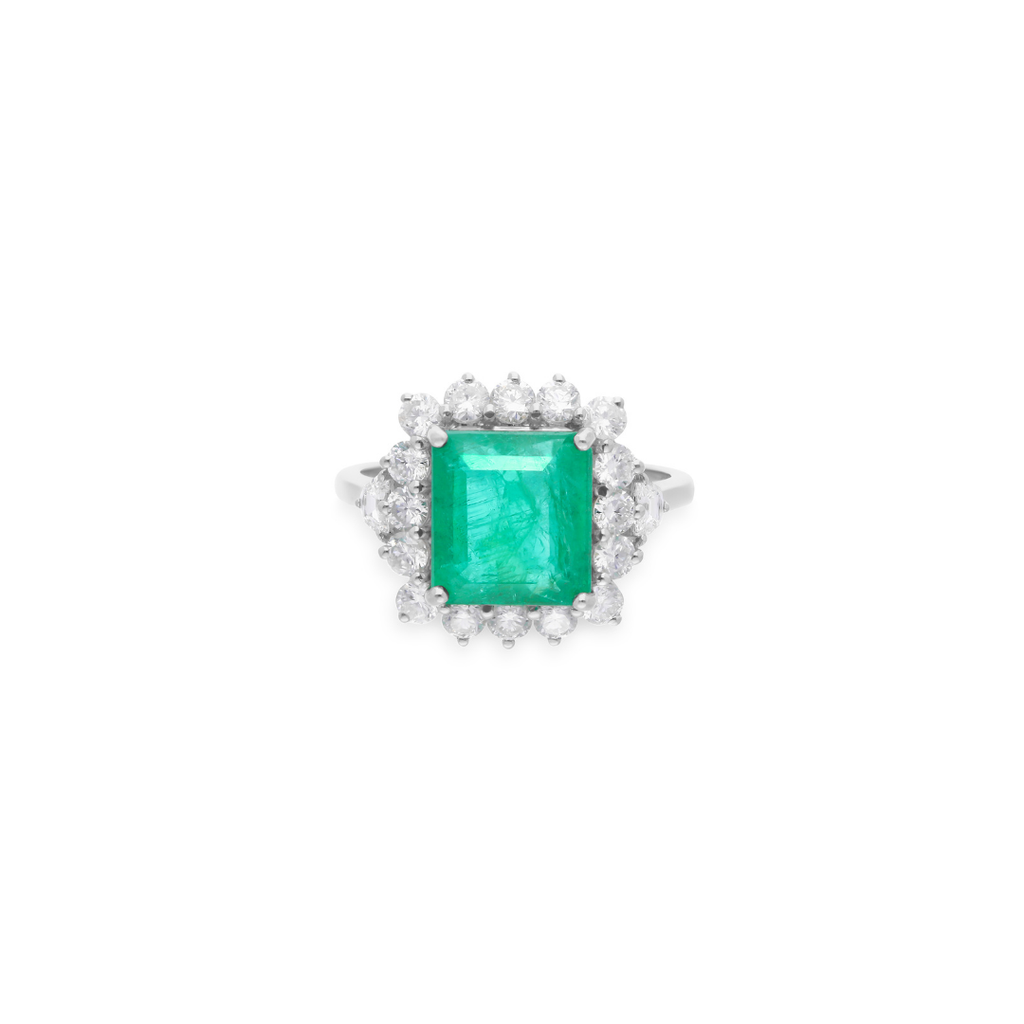 5.16Tcw Octagon Cut Zambian Emerald Halo Diamond Engagement Gold Ring Jewelry