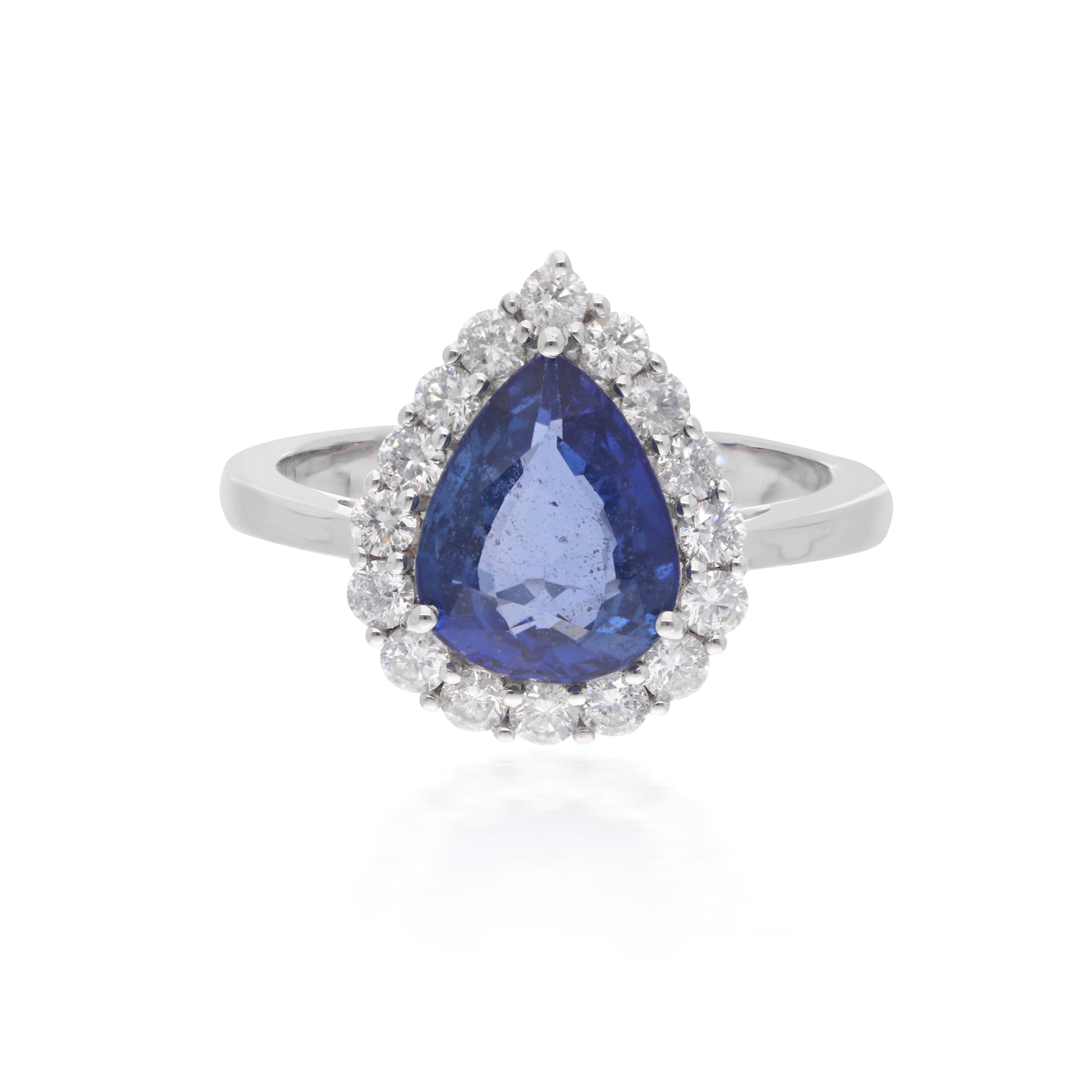 3.41 Tcw Natural Blue Sapphire Gemstone Gold Diamond Halo Ring