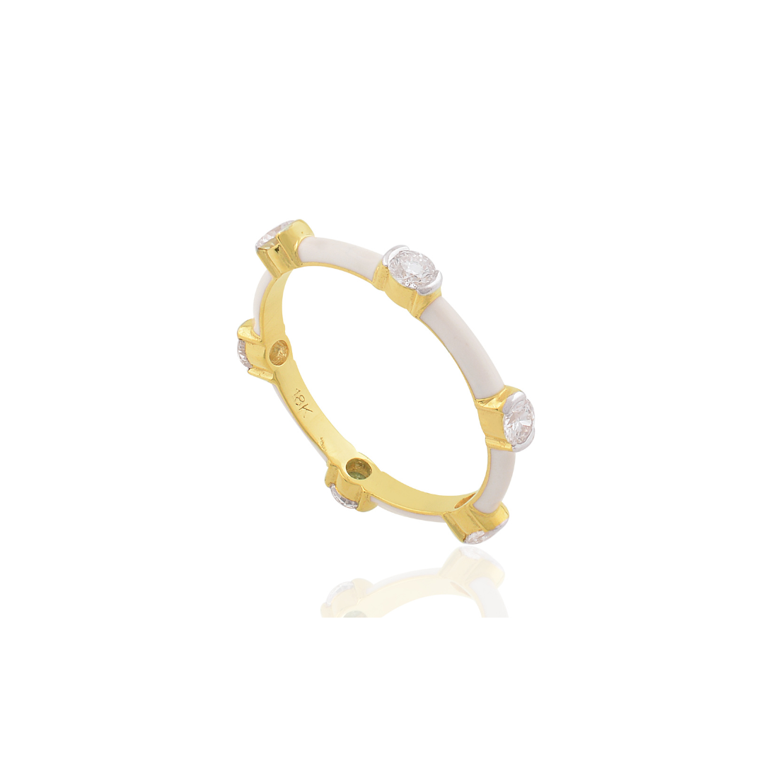 0.55 Ct. Round Bezel Set Diamond Enamel Eternity Gold Band Ring