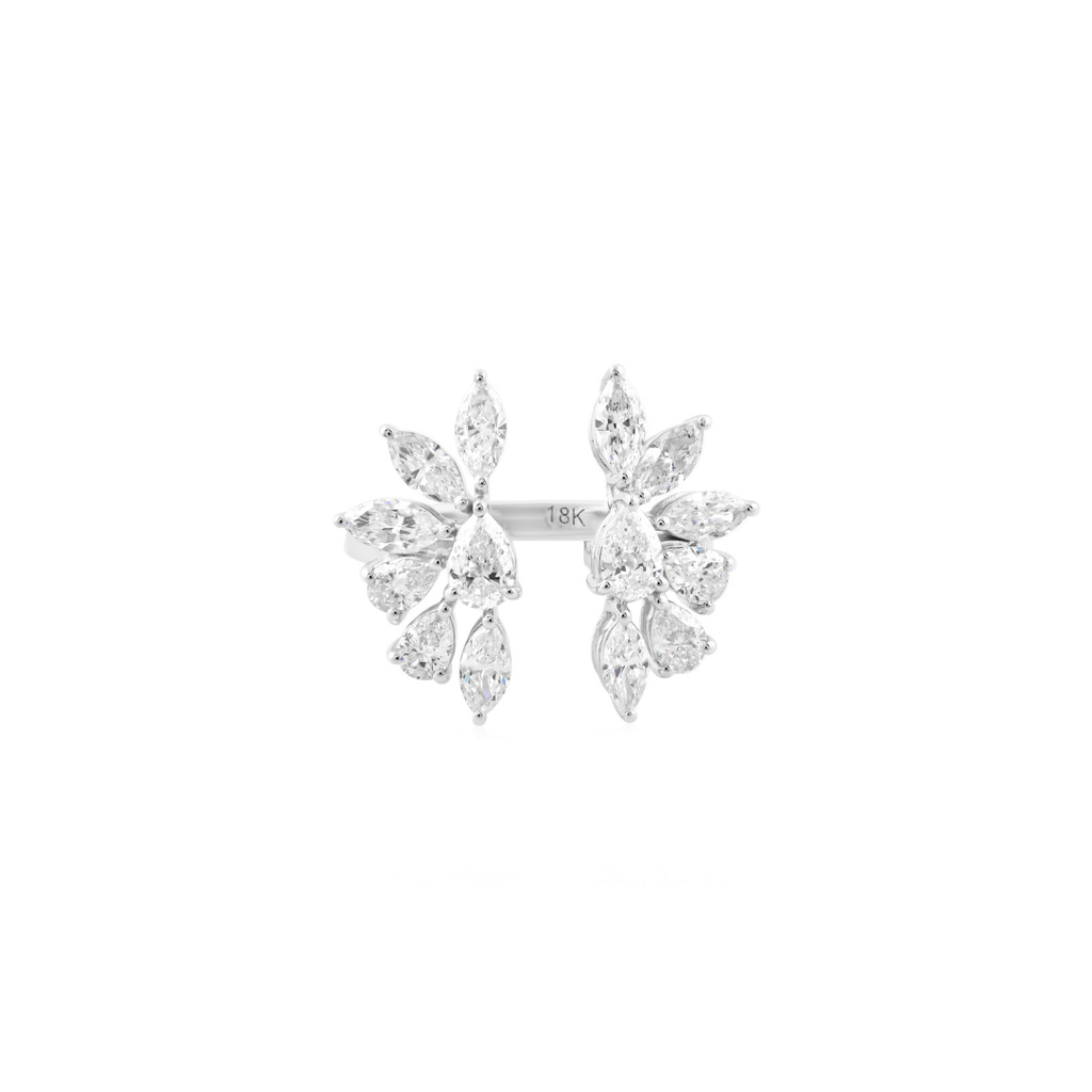 Mixed Cut Natural Diamond Open Cuff Ring