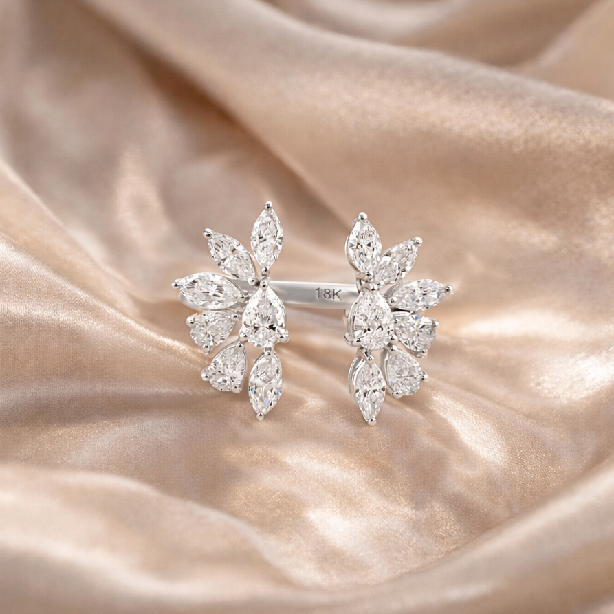 Mixed Cut Natural Diamond Open Cuff Ring