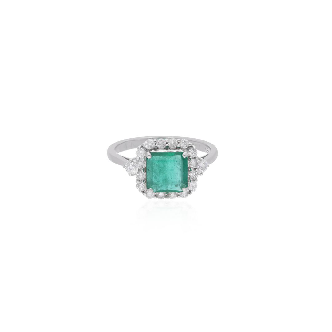 Certified 2.09Tcw Zambian Emerald Halo Diamond Engagement Gold Ring