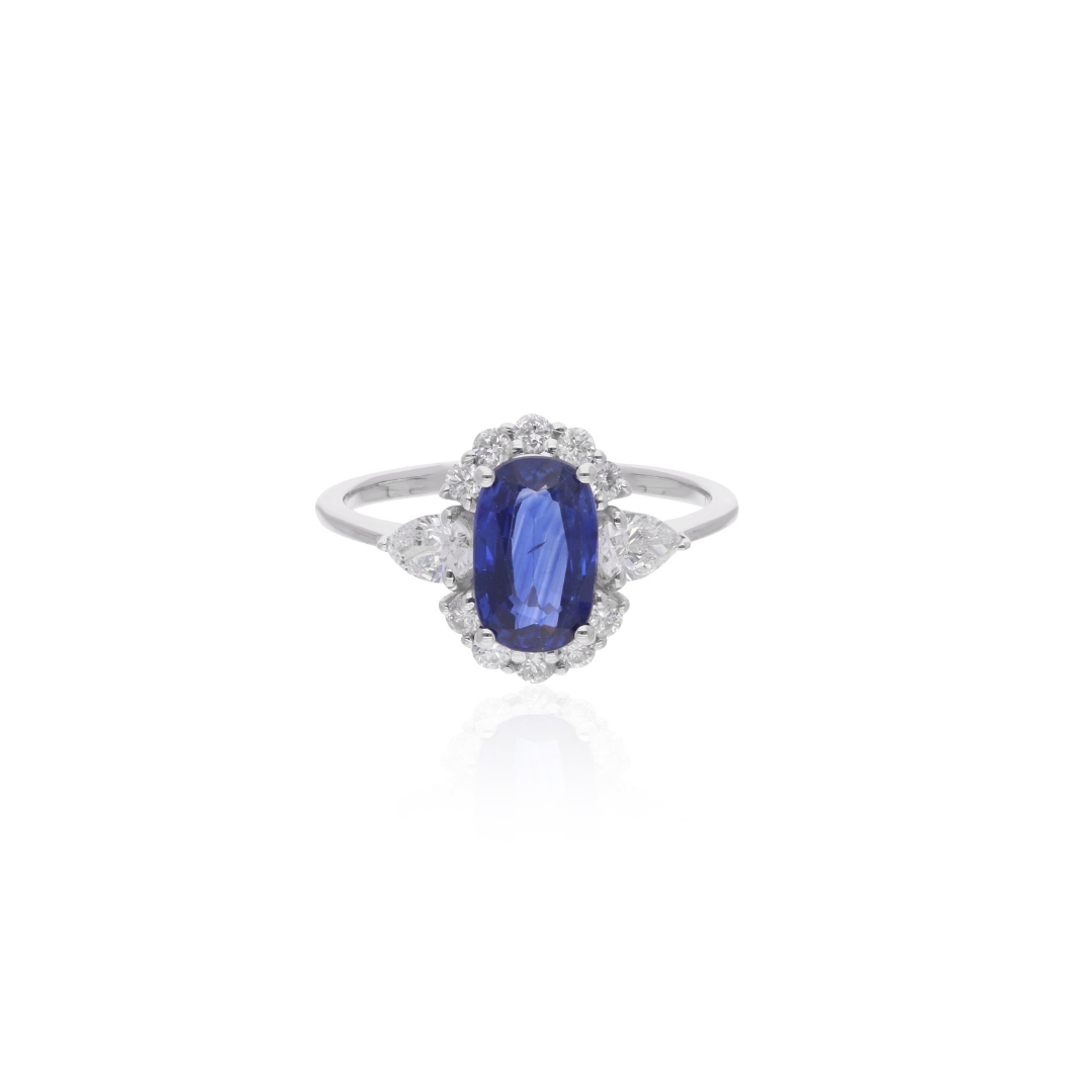Oval Cut 2.70Tcw Blue Sapphire Diamond Engagement Gold Ring