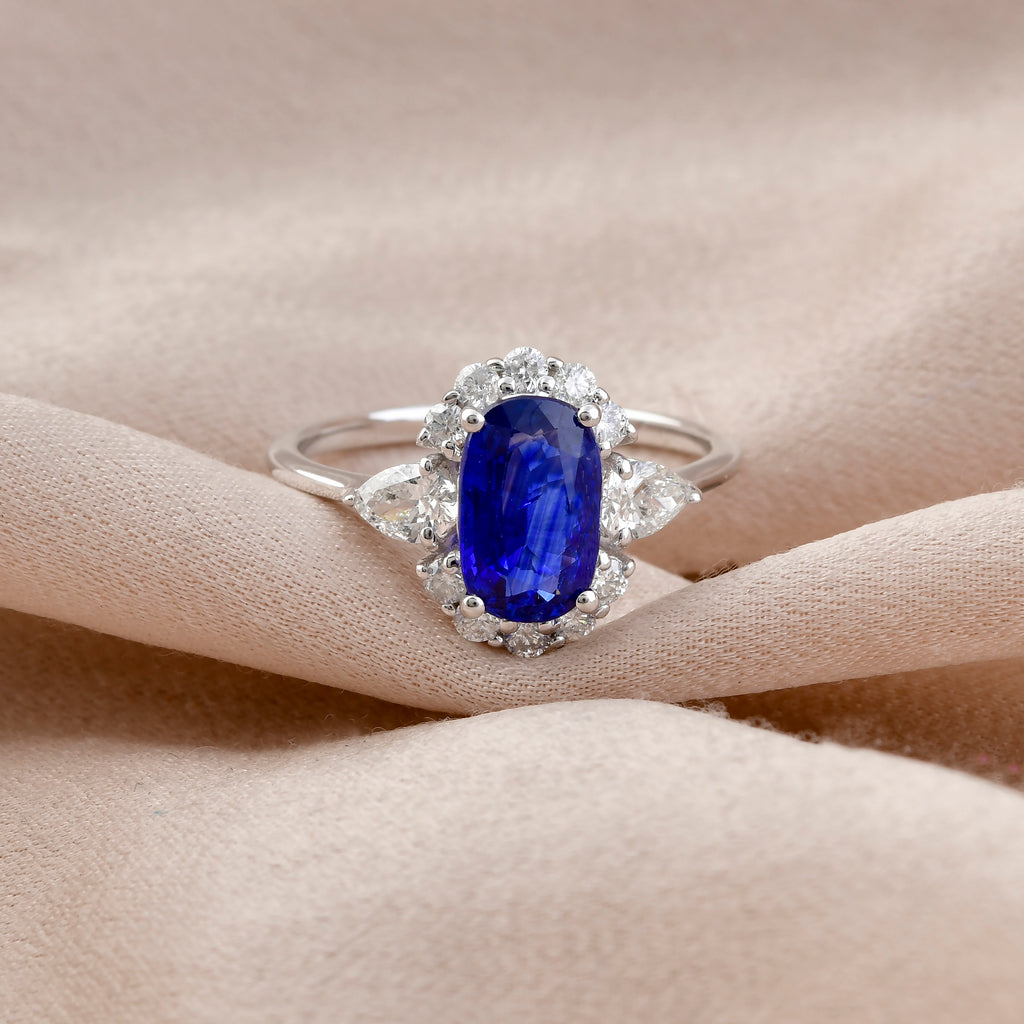 Oval Cut 2.70Tcw Blue Sapphire Diamond Engagement Gold Ring