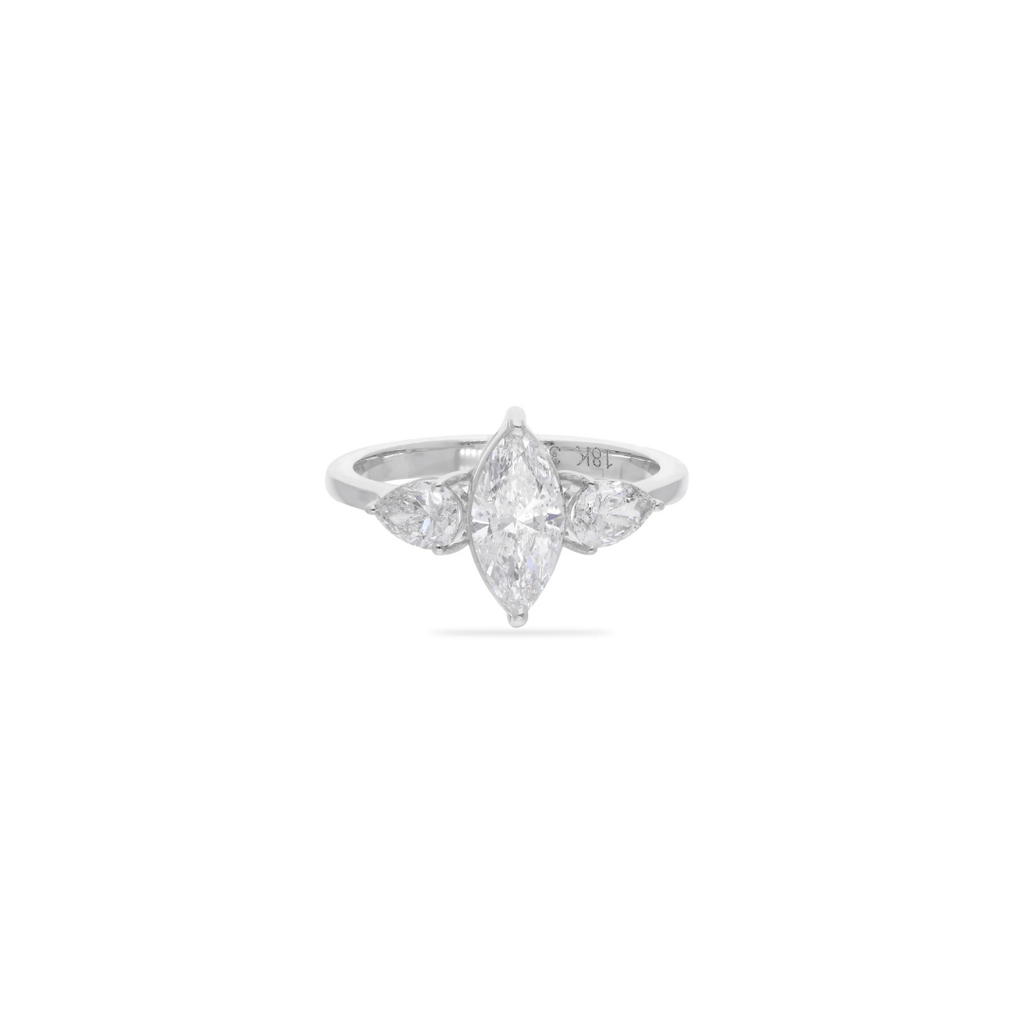 Three Stone 1.64 Carat Marquise & Pear Diamond Gold Ring Jewelry