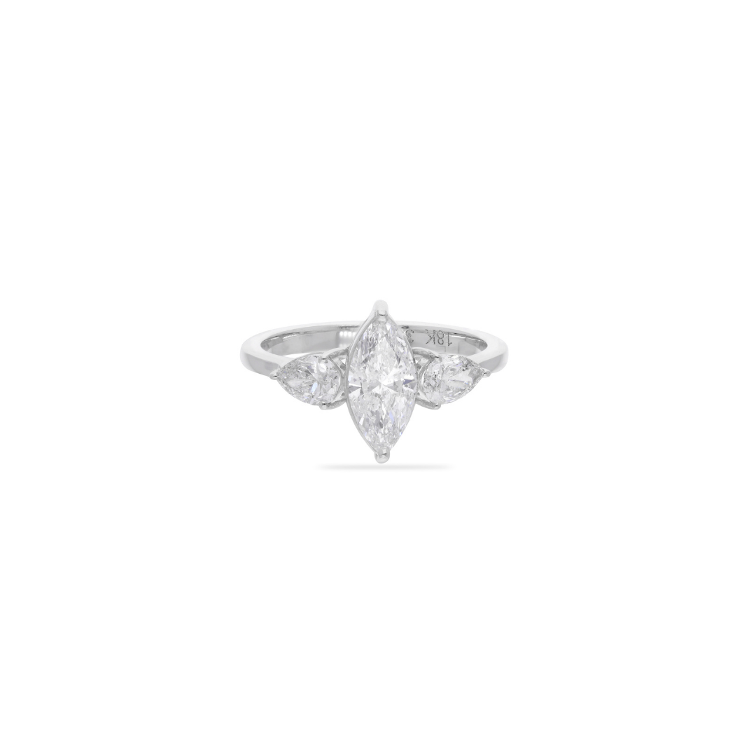 Three Stone 1.64 Carat Marquise & Pear Diamond Gold Ring Jewelry