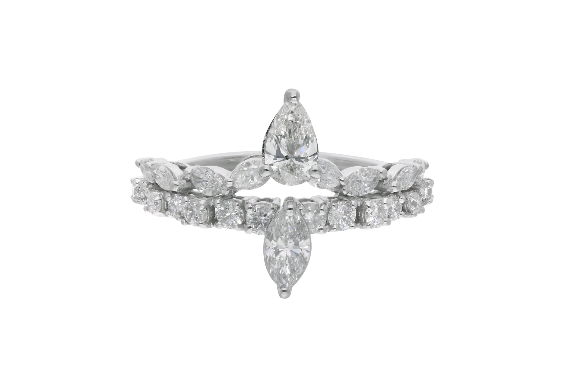 1.33 Carat Natural Pear Marquise Cut Diamond Engagement Ring in Fine Gold