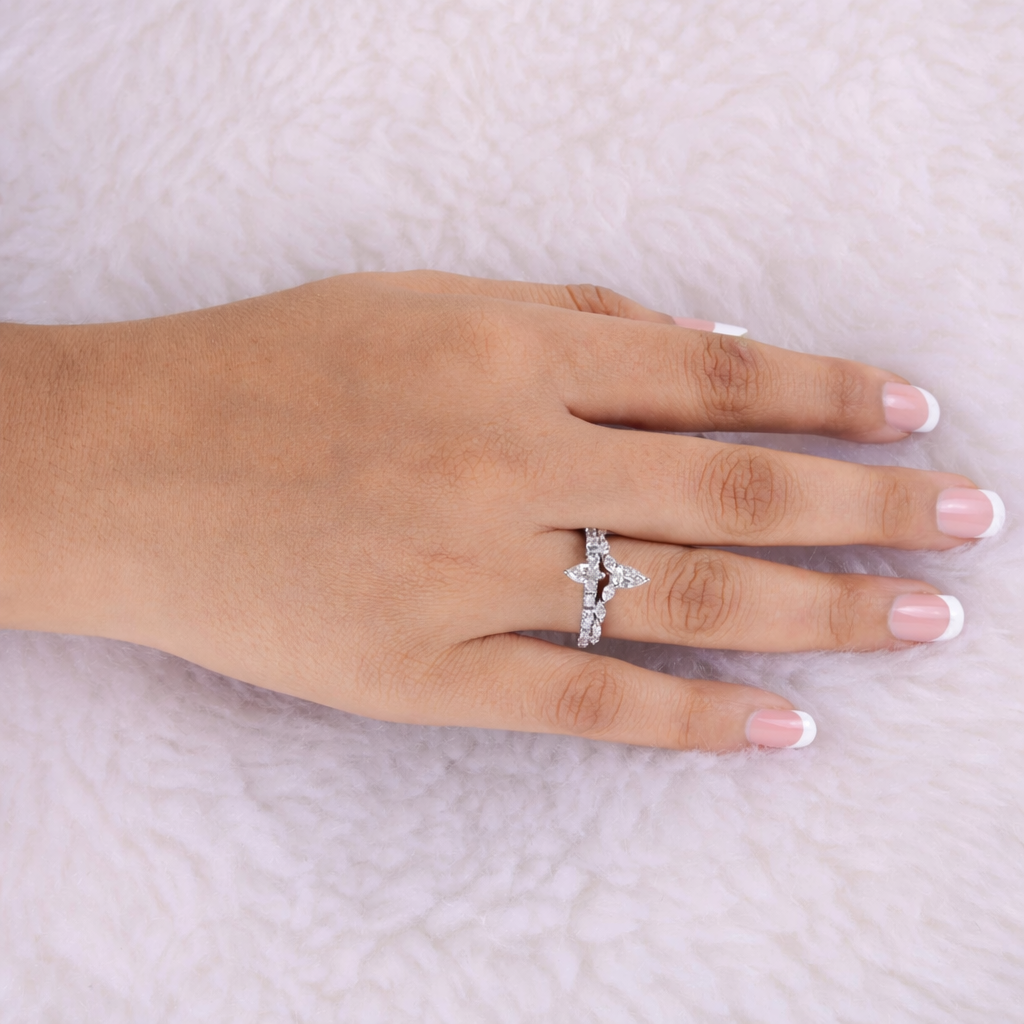 Natural Multi Cut Diamond Double Band Ring in Fine Gold