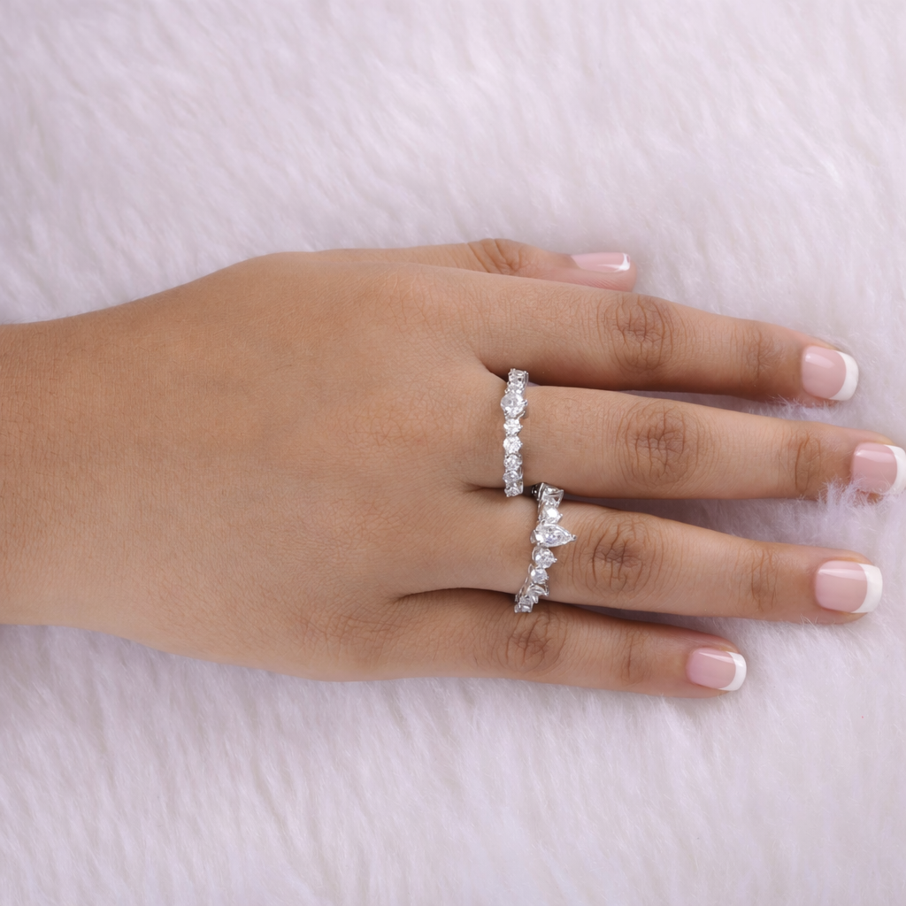 Half Eternity Natural Diamond Stackable Twin Ring