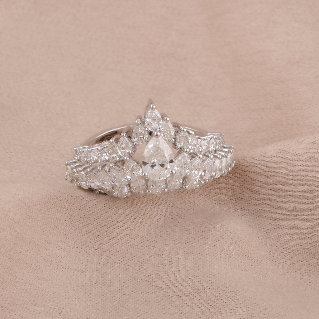 Fine Gold Pear Cut Natural Diamond Cluster Chevron Ring
