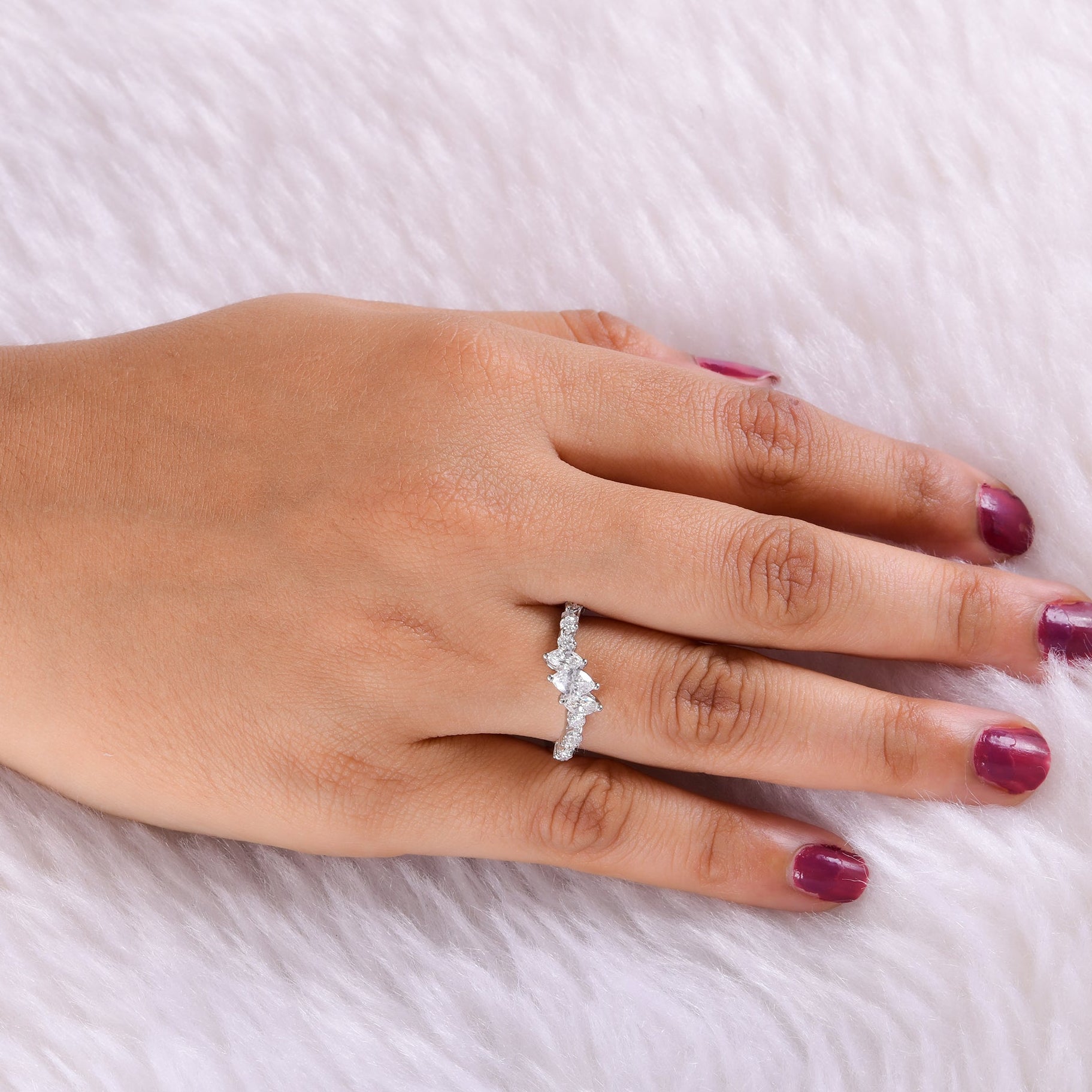 Genuine SI/HI Marquise Round Stackable Diamond Solid Gold Anniversary Ring