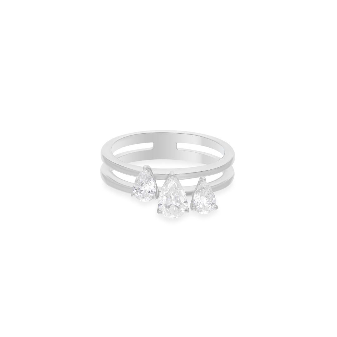 Three Stone SI/HI Pear Shape Diamond Double Band Gold Ring
