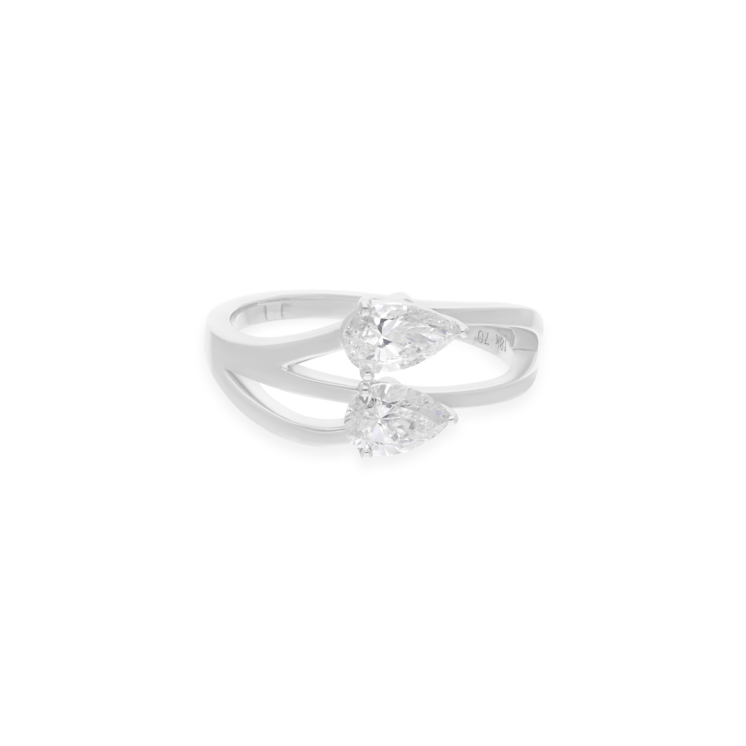 Delicate Two Stone 1.05Ct SI/HI Diamond Band Fine Gold Ring