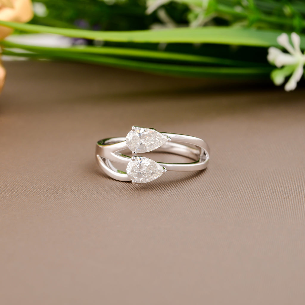 Delicate Two Stone 1.05Ct SI/HI Diamond Band Fine Gold Ring