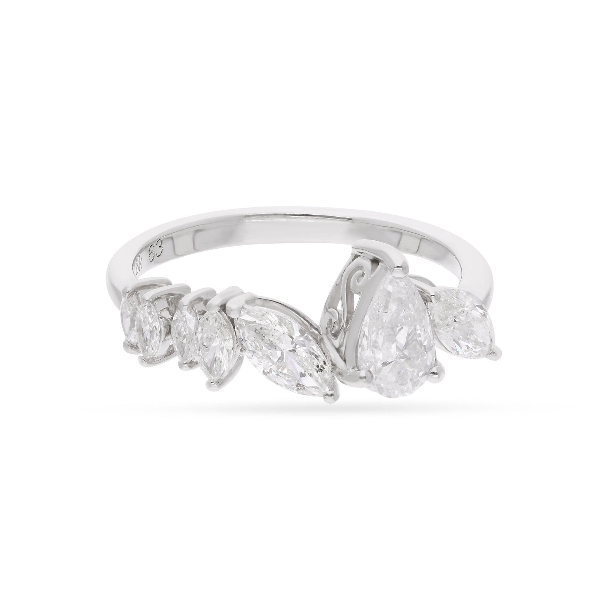 1.20 Ct Real SI/H Pear Marquise Cut Diamond Ring in Solid Gold Handmade Jewelry