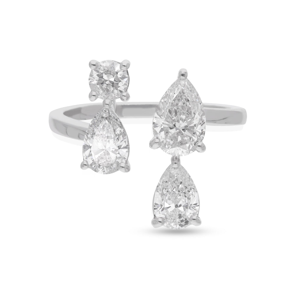 Certified Pear Round Cut 2.14 Ct SI Clarity HI Color Gold Diamond Cuff Ring