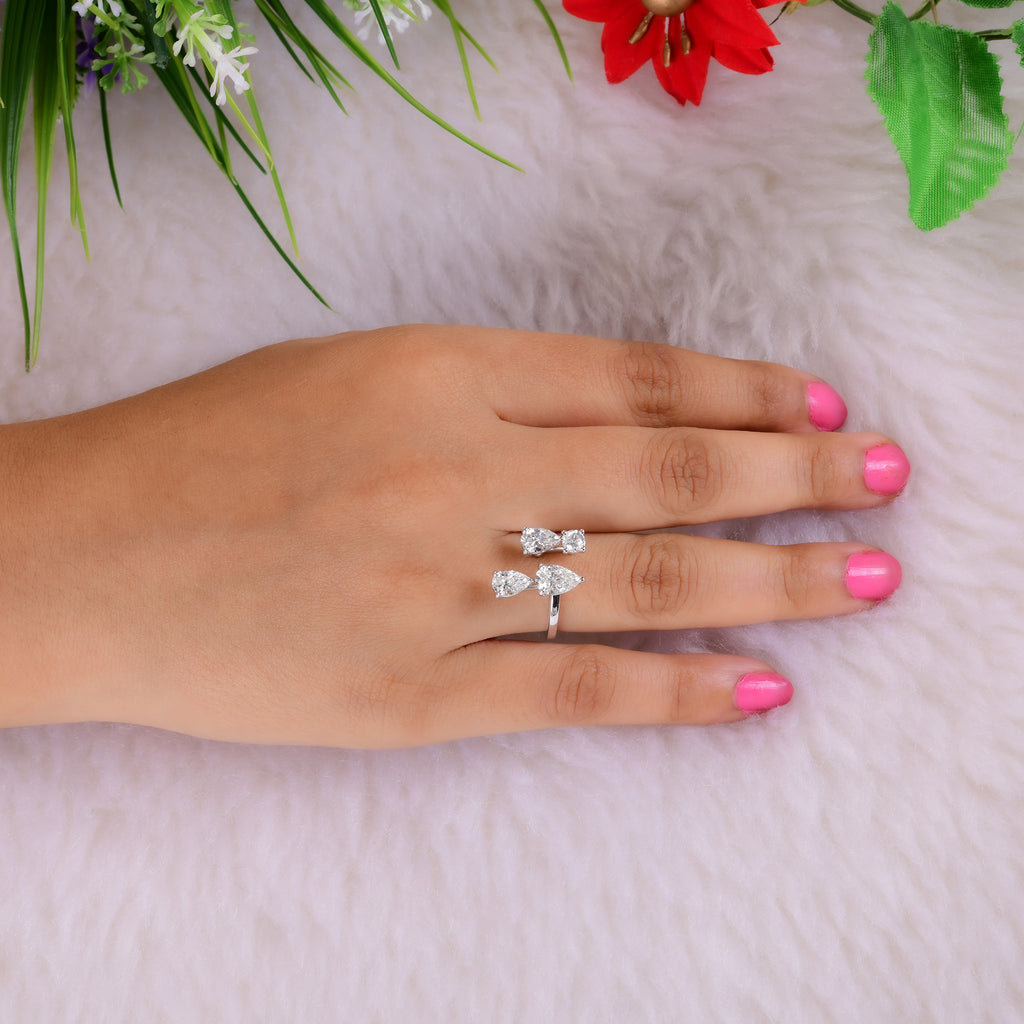 Certified Pear Round Cut 2.14 Ct SI Clarity HI Color Gold Diamond Cuff Ring