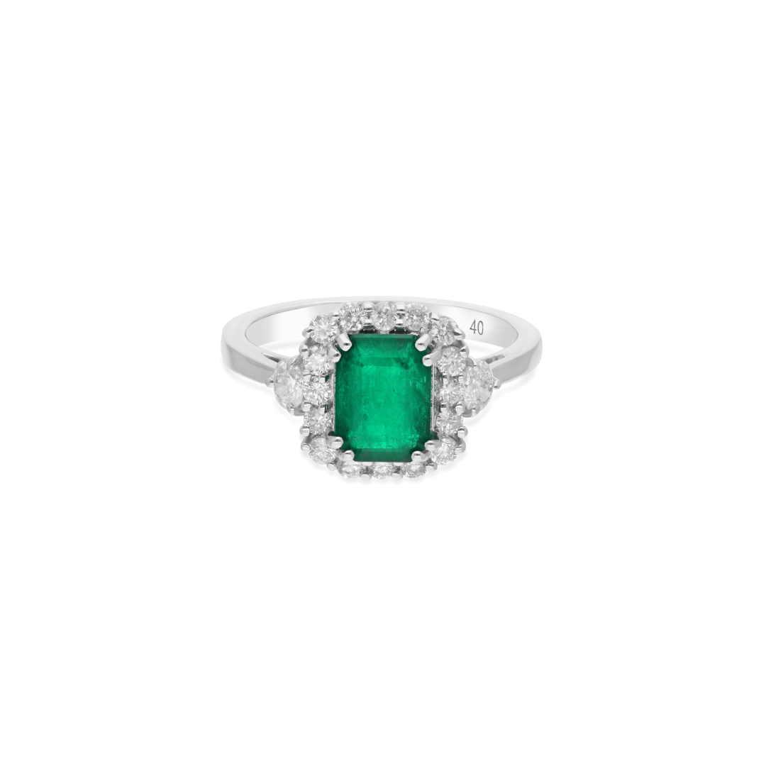Fine Gold Zambian Emerald Anniversary Diamond Halo Ring Jewelry